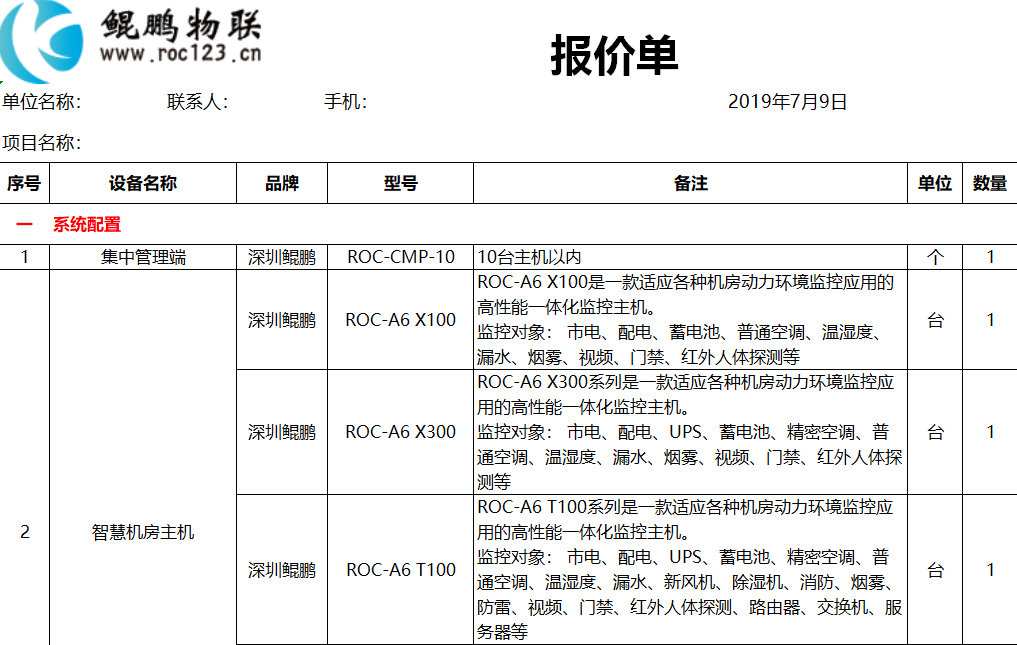 辦公大樓機房動力環境監控系統報價單